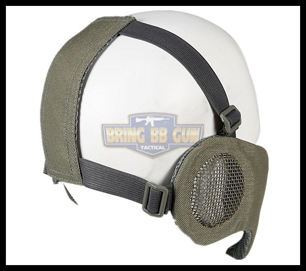 หน้ากากตะแกรงครึ่งหน้า รุ่นแก้มผ้ามีที่ปิดหู