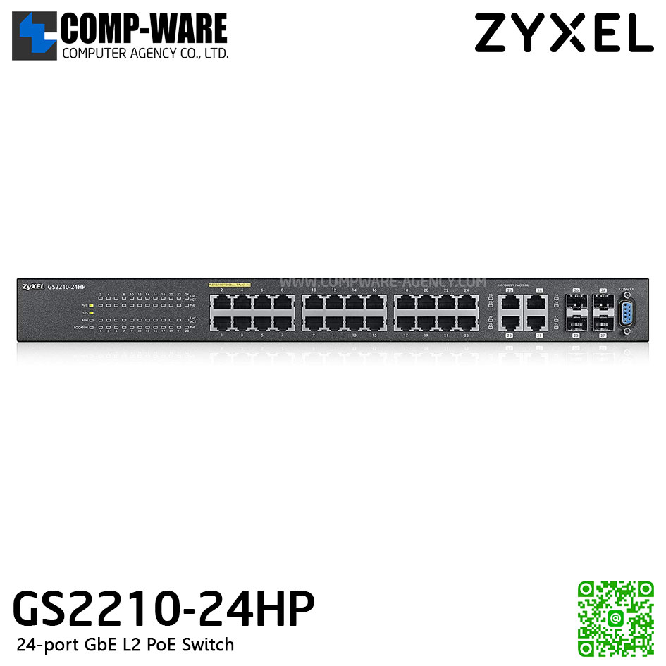 ZYXEL GS2210-24HP 24-port GbE L2 Managed PoE Switch w/ 4 x Gigabit Combo (SFP/ RJ-45) ports (Power budget 375 watts)