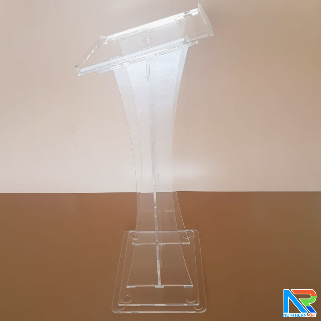 โพเดียม อะคริลิคใส AC-04 ขนาด (W) 55 x (L) 45 x (H)115 ซม.TOP เอียงพร้อมกันตก วัสดุอะคริลิคใส หนา 10-20 มม.