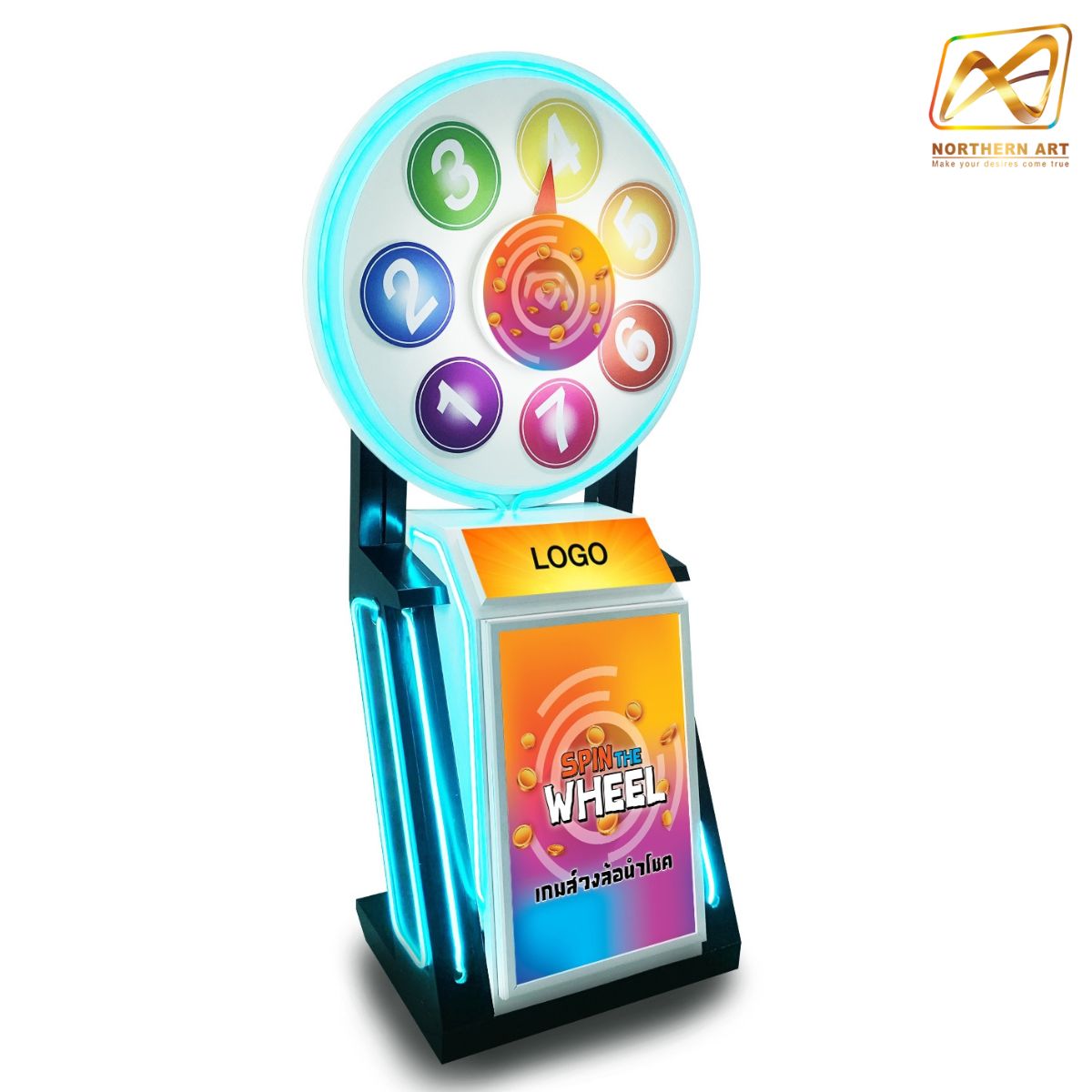 เช่าเกมส์วงล้อ มีไฟ มือหมุน ขนาด (W) 80 x (H) 162 ซม.พร้อมกรอบสแนปเฟรม สำหรับใส่ภาพด้านหน้า