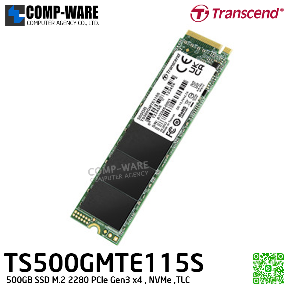 Transcend MTE115S 500GB SSD M.2 2280 PCIe Gen3 x4 , NVMe ,TLC - TS500GMTE115S - 5Y Warranty