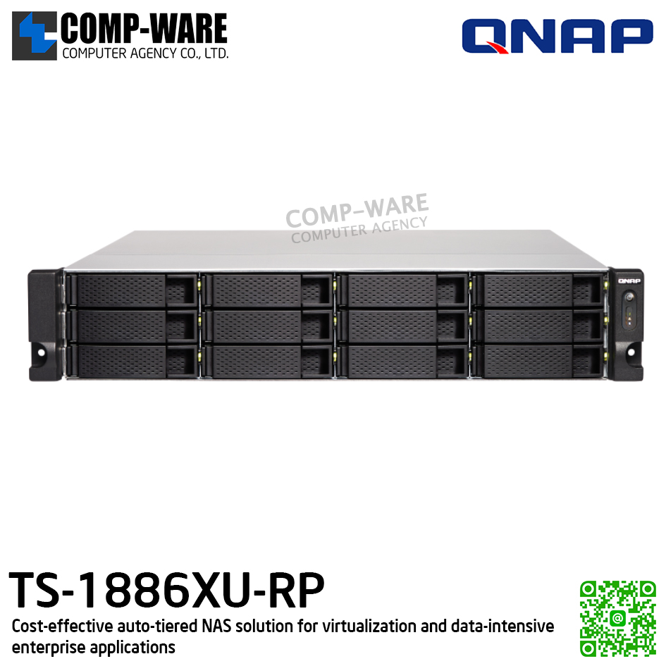 QNAP (2U 12+6Bay) TS-1886XU-RP-D1622-8G / Intel Xeon D-1622 (4C/8T) / 8GB ECC RDIMM RAM / 12x2.5"/3.5" SATA 6Gbps + 6x2.5" SATA 6Gbps / Redundant PSU / 3Y Warranty , No HDD , No Rail Kit