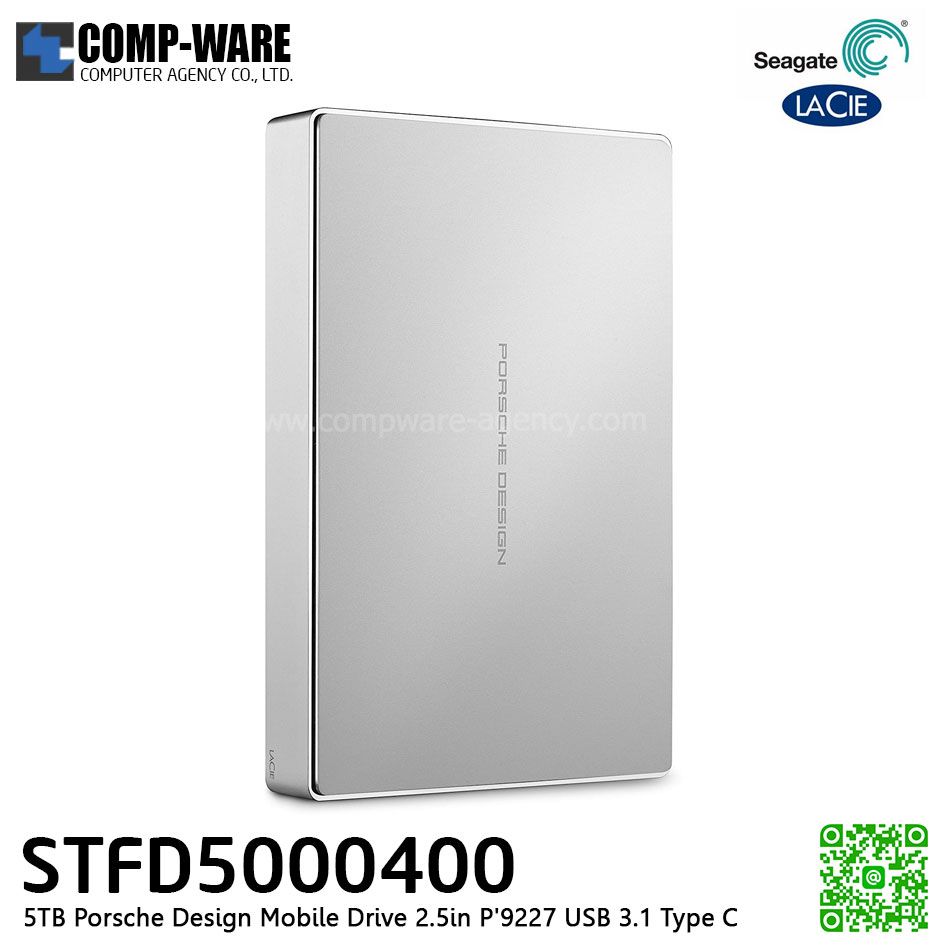 Seagate LaCie 5TB Porsche Design Mobile Drive 2.5in P'9227 USB 3.1 Type C STFD5000400 - Silver