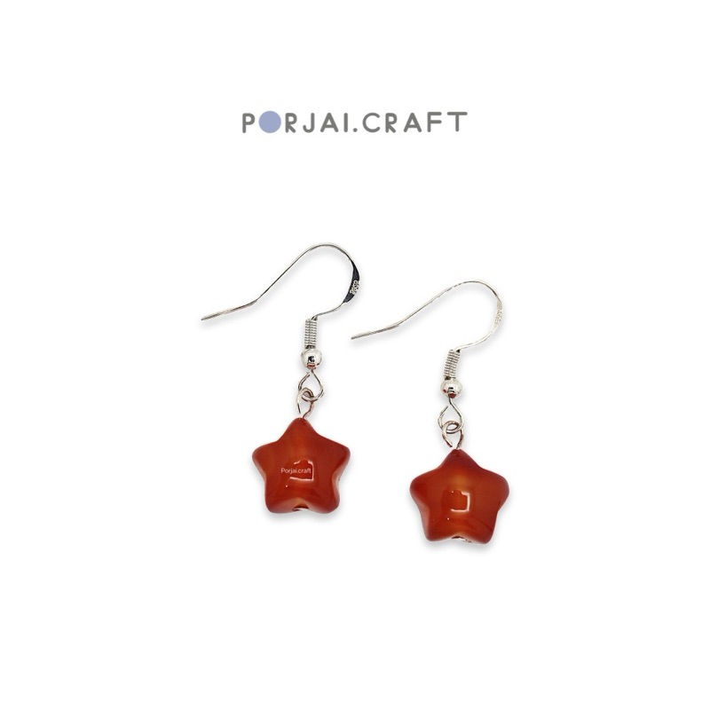 Carnelian Earrings with 925 Sterling Silver ต่างหูคาร์เนเลียน