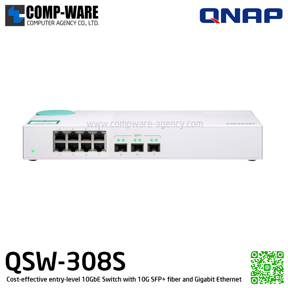 QNAP QSW-308S Cost-effective entry-level 10GbE Switch with 10G SFP+ fiber and Gigabit Ethernet