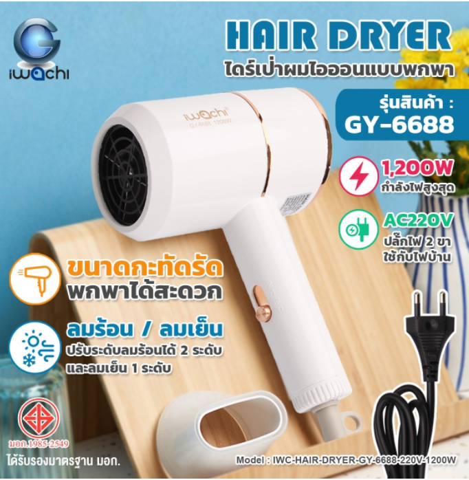 ไดร์เป่าผมไอออน รุ่น GY-6688 IWC-HAIR-DRYER-GY-6688-220V-1200W Description