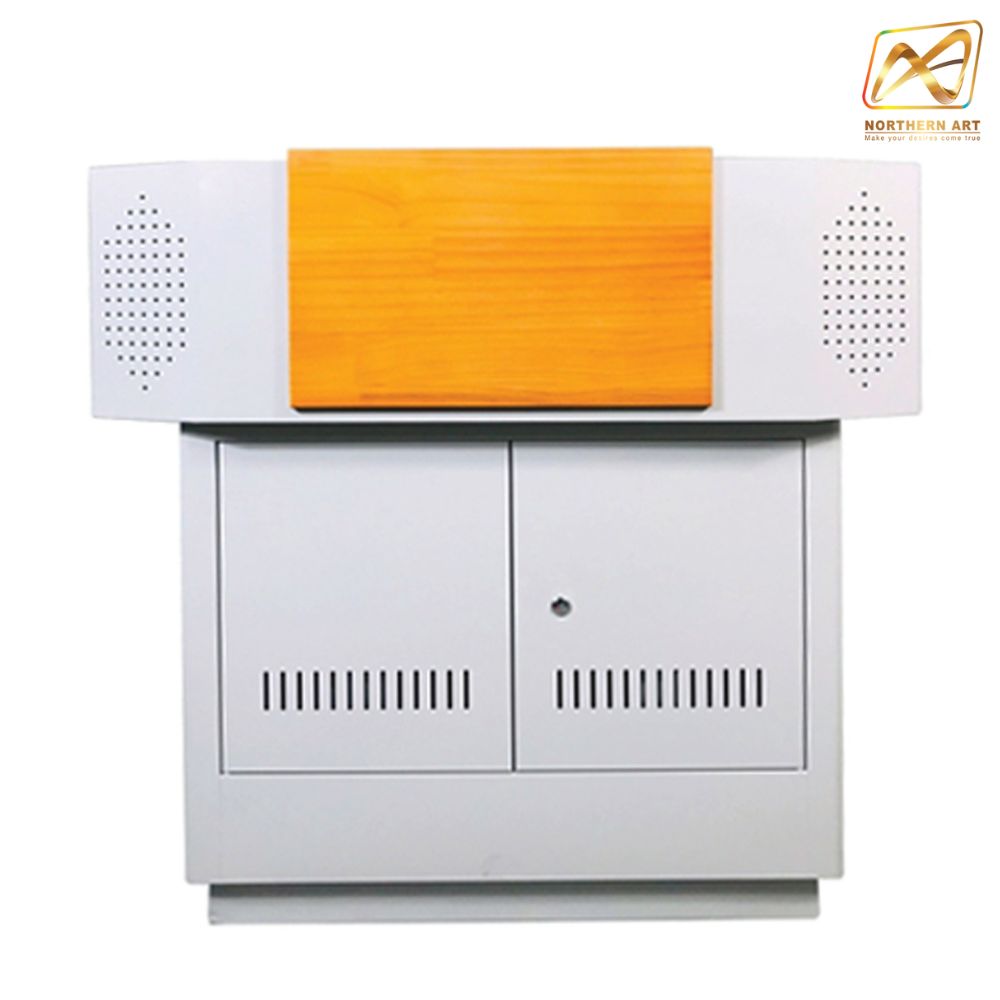 โพเดียมโรงเรียน โพเดียมเหล็ก โพเดียมอาจารย์ โพเดียมเลคเชอร์ ขนาด 100X70 cm.TOPไม้ พร้อมลิ้นชัก (สินค้าตัวโชว์)