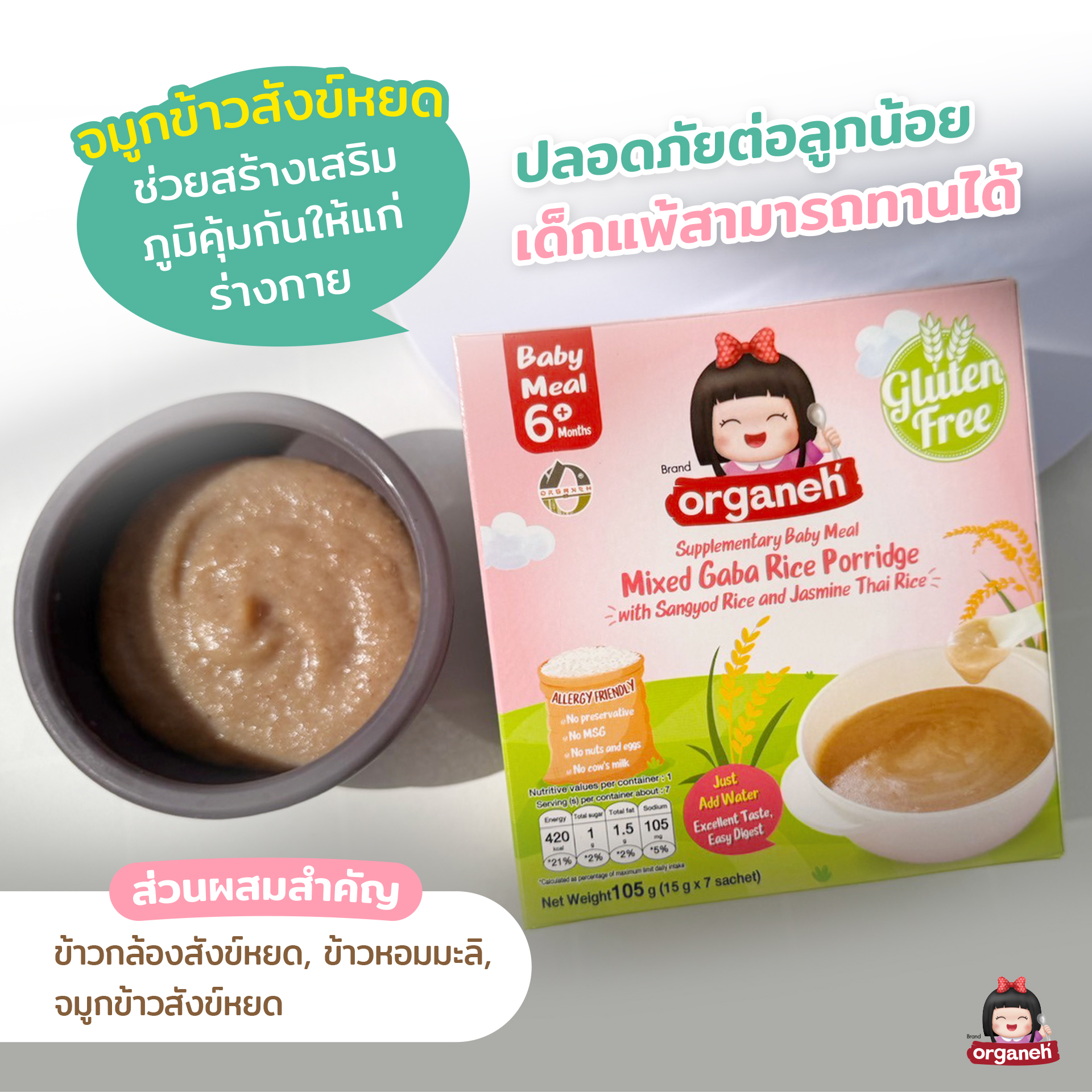 ข้าวกล้องงอกบดละเอียด สำหรับเด็ก สูตร1 ผสมจมูกข้าวสังข์หยด