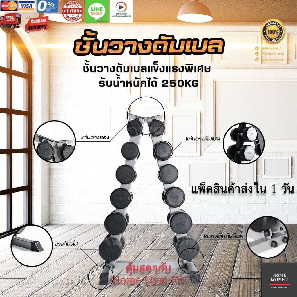11000 ทักแชท ผ่อน 0% ค่าส่ง 0 บ. ชั้นวางพร้อมดัมเบลแบบ Rack 6 คู่ รูปสามเหลี่ยม น้ำหนักรวม 105 กิโลกรัม