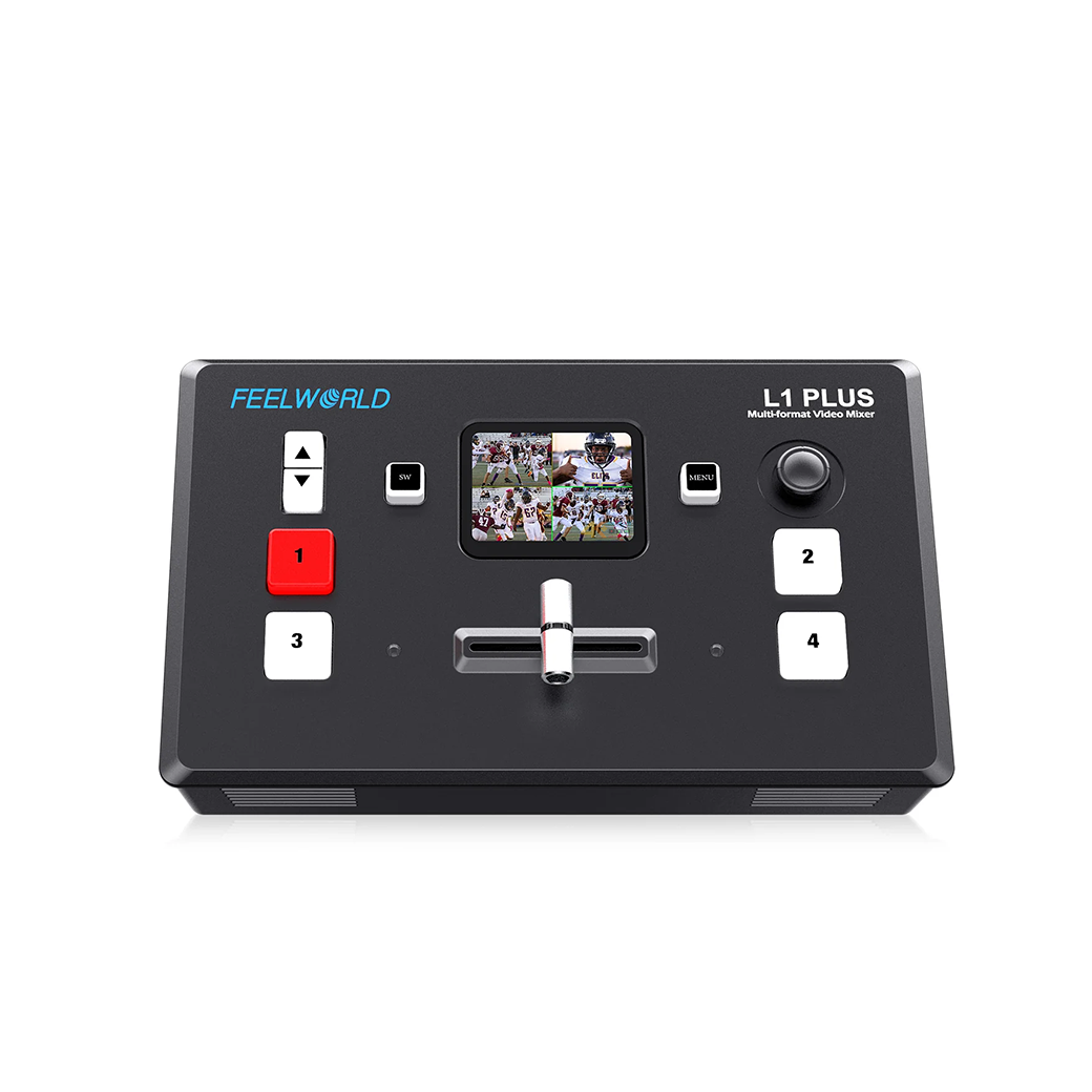 FeelWorld L1 Plus วิดีโอสวิตเชอร์ HDMI 4 อินพุต พร้อมจอ 2 นิ้ว แบบทัชสกรีน