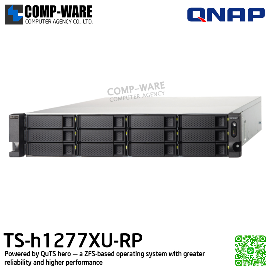 QNAP (2U 12-Bay) TS-h1277XU-RP-3700X-128G / AMD Ryzen 7 3700X (8C/16T) / 128GB (4 x 32GB) DDR4 UDIMM / 12 x 2.5"/3.5" SATA 6Gbps / 2xGigaLan, 2x10GbE SFP+, 2x10GBase-T / 300W Redundant PSU / 3Y Warranty / No HDD / Rail kit RAIL-B02