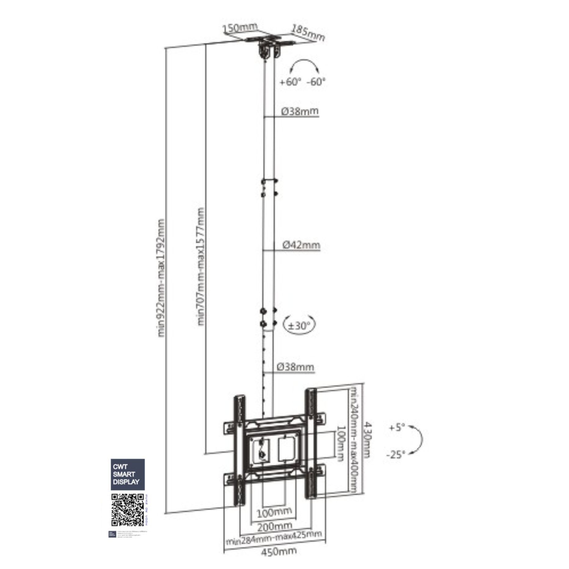 ขาแขวนทีวี (32"-65") รุ่น CWT5033A แบบติดเพดาน