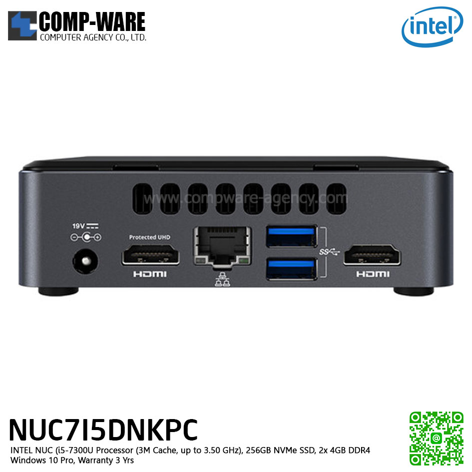Intel NUC7I5DNKPC Mini PC NUC slim Kit - INTEL NUC i5-7300U (3M Cache, up to 3.50 GHz), 256GB NVMe SSD, 2x 4GB DDR4, Windows 10 Pro, Warranty 3 Yrs) BLKNUC7I5DNKPC4 , PC4 ปลั๊กไฟต่างประเทศ