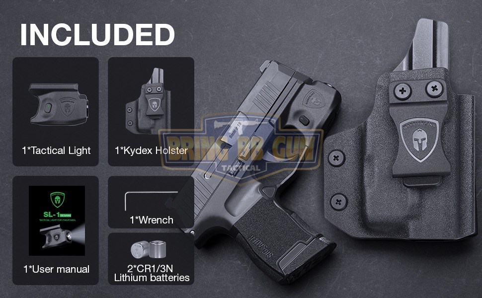 ไฟฉายติดปืน Sig Sauer P365 + ซองปืนพกใน Kydex ยี่ห้อ Warriorland รุ่น SL-1 + Kydex Holster