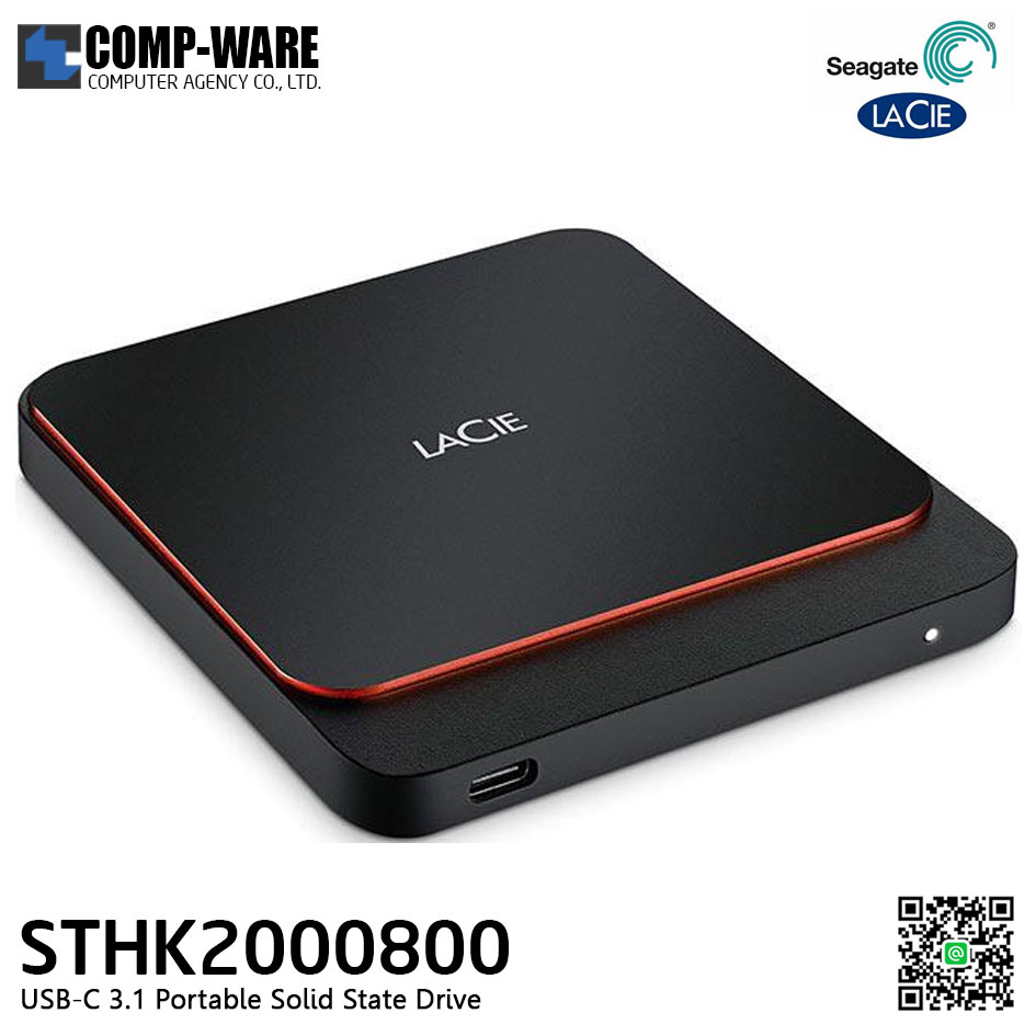 Seagate LaCie Portable SSD 2TB USB-C 3.1 Gen2 10Gb/s and USB3.0 High Performance External SSD - STHK2000800