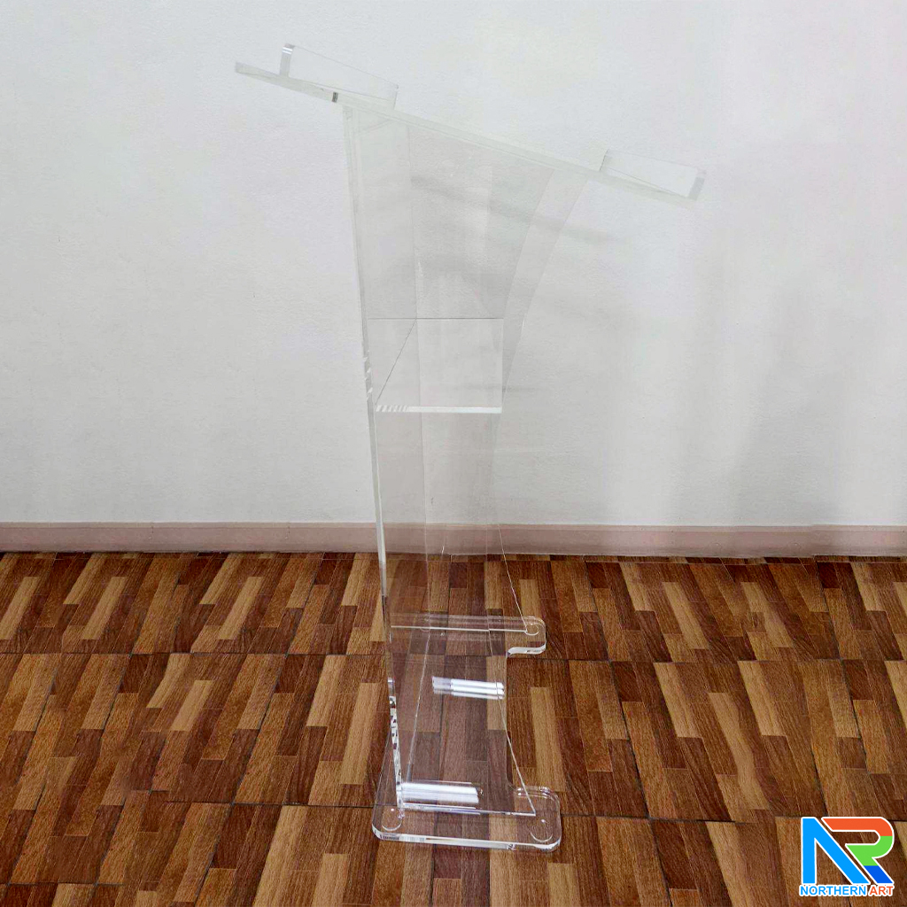 โพเดียม อะคริลิคใส AC-06 ขนาด(W)70 x (L)50 x (H)120 cm. TOP เอียงพร้อมกันตก วัสดุอะคริลิคใส หนา 10-20 มม.