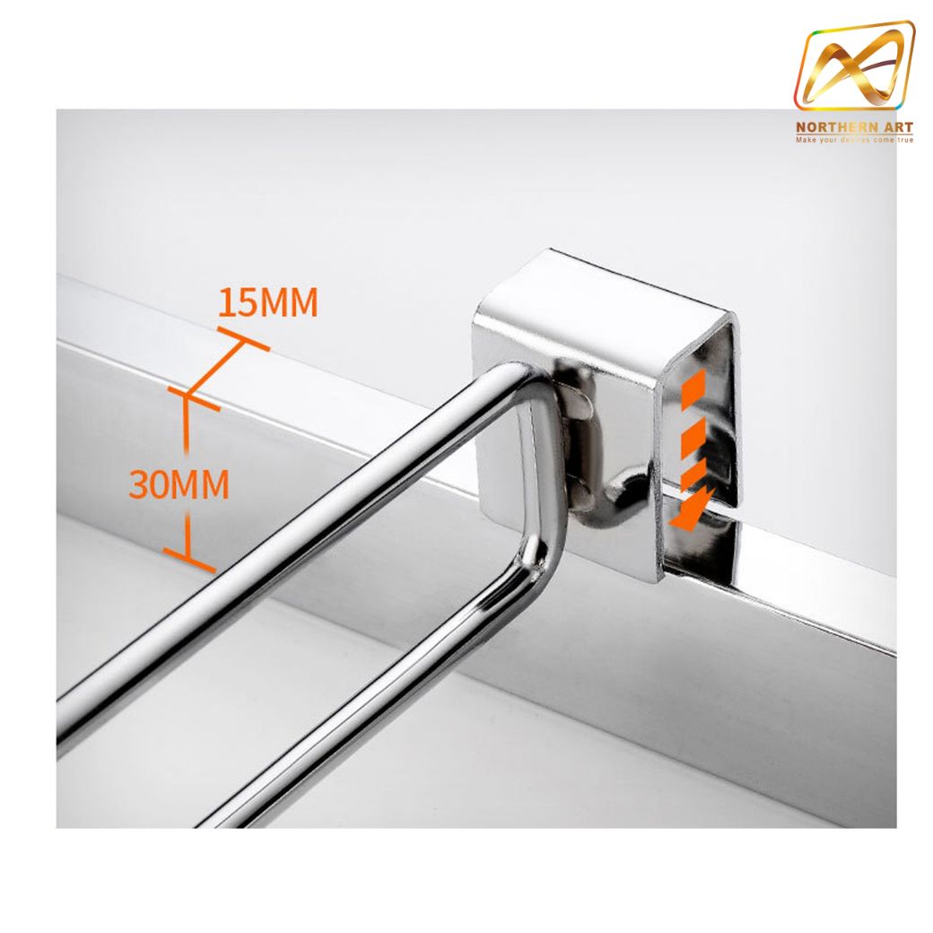 ขอแขวนสินค้า HOOK แบบแขนคู่ แขนบนยาว 25 cm. แขนล่าง 13.5 cm. สีเงิน พร้อมป้ายราคา 4x6 cm.