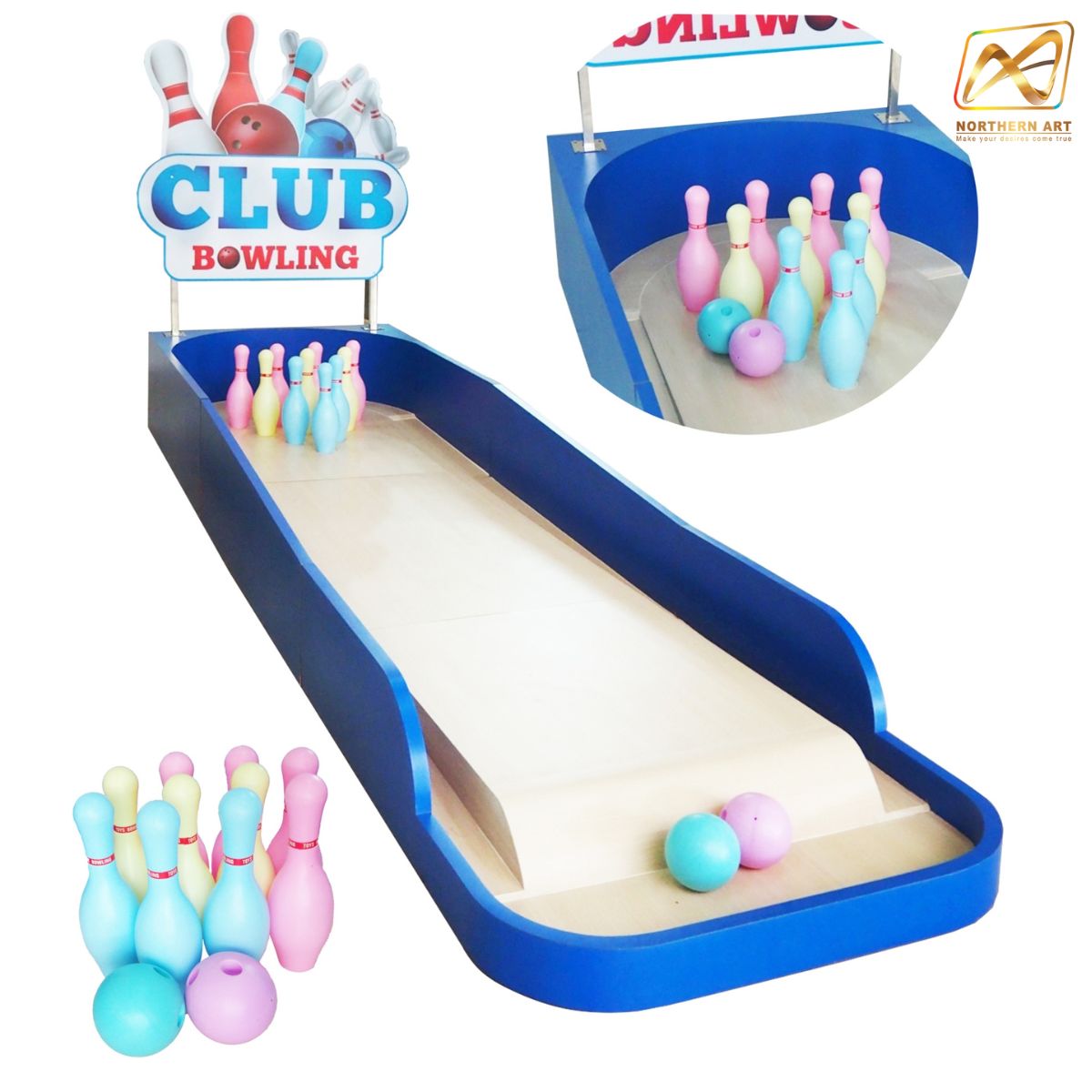เกมส์โยนโบว์ลิ่ง Bowing ขนาด (W)95 x (L)358 x (H)38+60 cm.พร้อมพินโบว์ลิ่งพลาสติก 10 อันและลูกบอล 2 ลูก