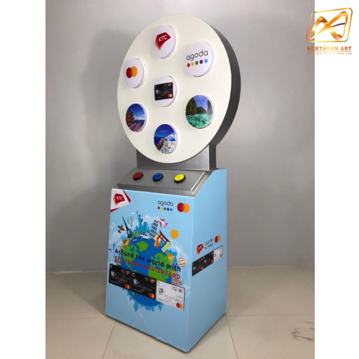 เช่าเกมส์วงล้อไฟฟ้า ตั้งพื้นขนาดวงล้อ 76 ซม. สูง 165 ซม. พร้อมแป้นกดปุ่มแรนดอมรับรางวัล