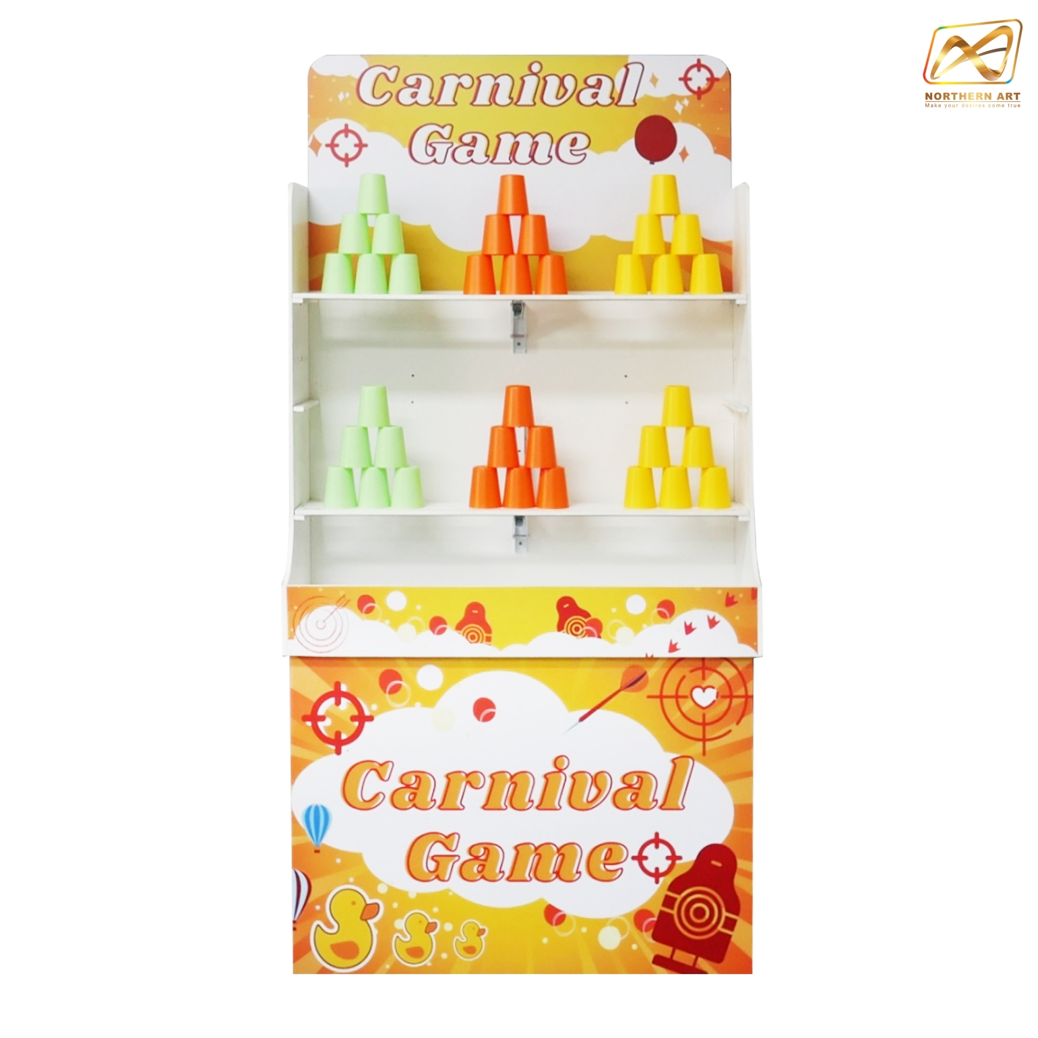 เช่าเกมส์ปาแก้ว ขนาดโครง (W) 90 x (L)36 x (H)180 cm. พร้อมแก้ว 36 ใบ และบอลโฟม 12 ลูก