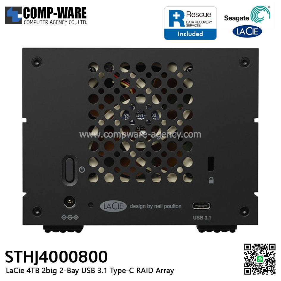 Seagate LaCie 2BIG RAID 4TB 2-Bay USB 3.1 Gen2 Type-C RAID Array With Rescue Data Recovery Service - STHJ4000800