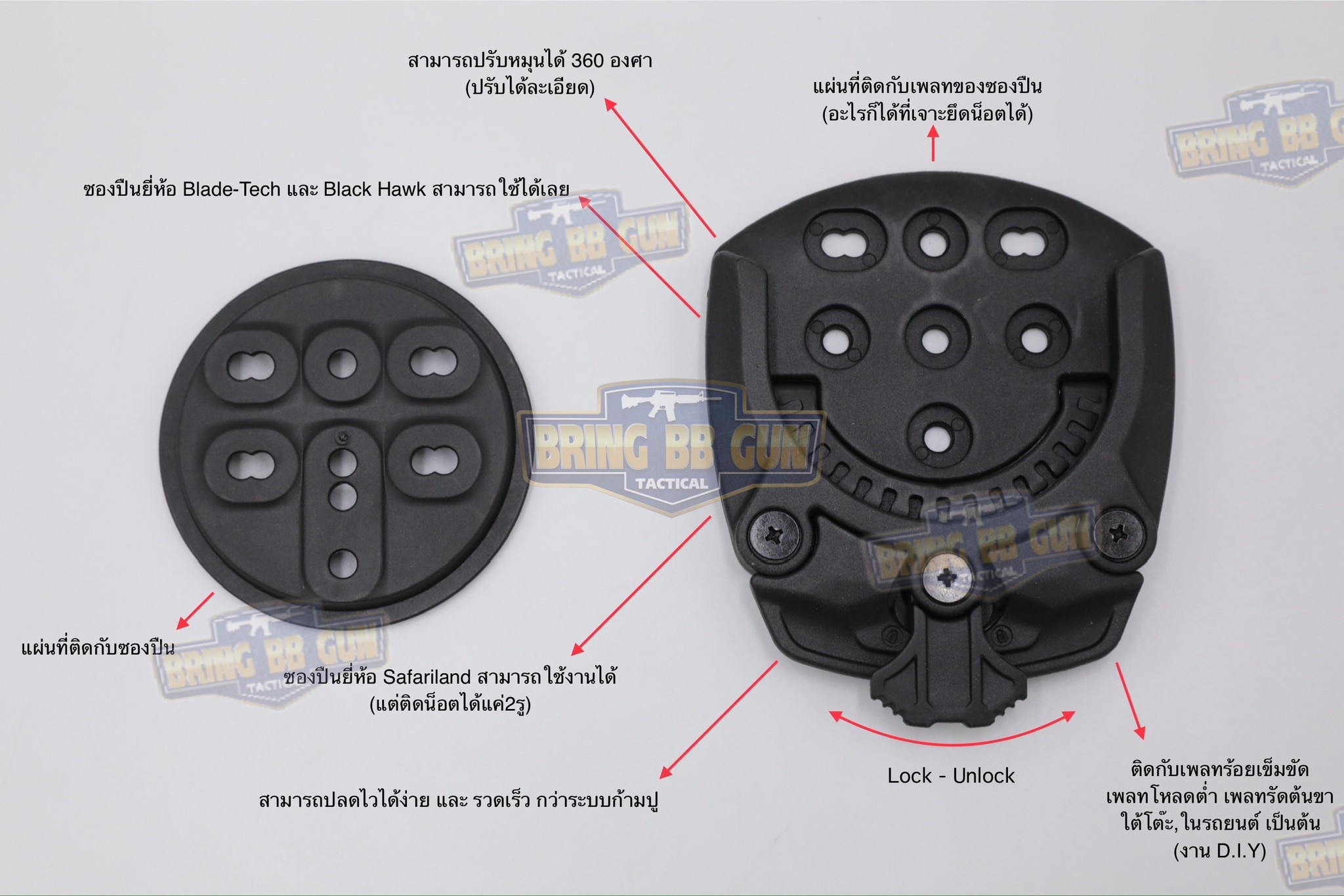 Adapter ปลดไวซองปืน BT TEK-MOUNT (360 Degree base adapter) (QUICK CONNECT MOUNTING SYSTEM) (Insert Disk and Receiver) (Blade)