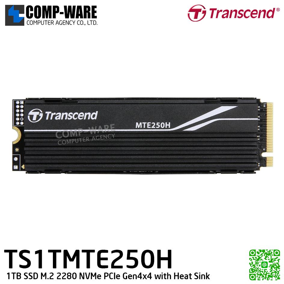 Transcend MTE250H 1TB SSD M.2 2280 NVMe PCIe Gen4x4 with Heat Sink , 3D TLC , TS1TMTE250H - 5Y Warranty
