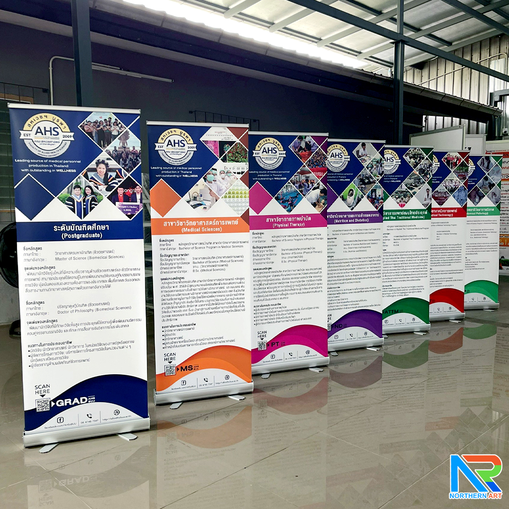 ROLL UP GRADE A โรลอัพ ขนาด 60x160 ซม. โครงสร้างอะลูมิเนียมทั้งชุด แข็งแรง ทนทาน ม้วนเก็บได้ พกพาสะดวก