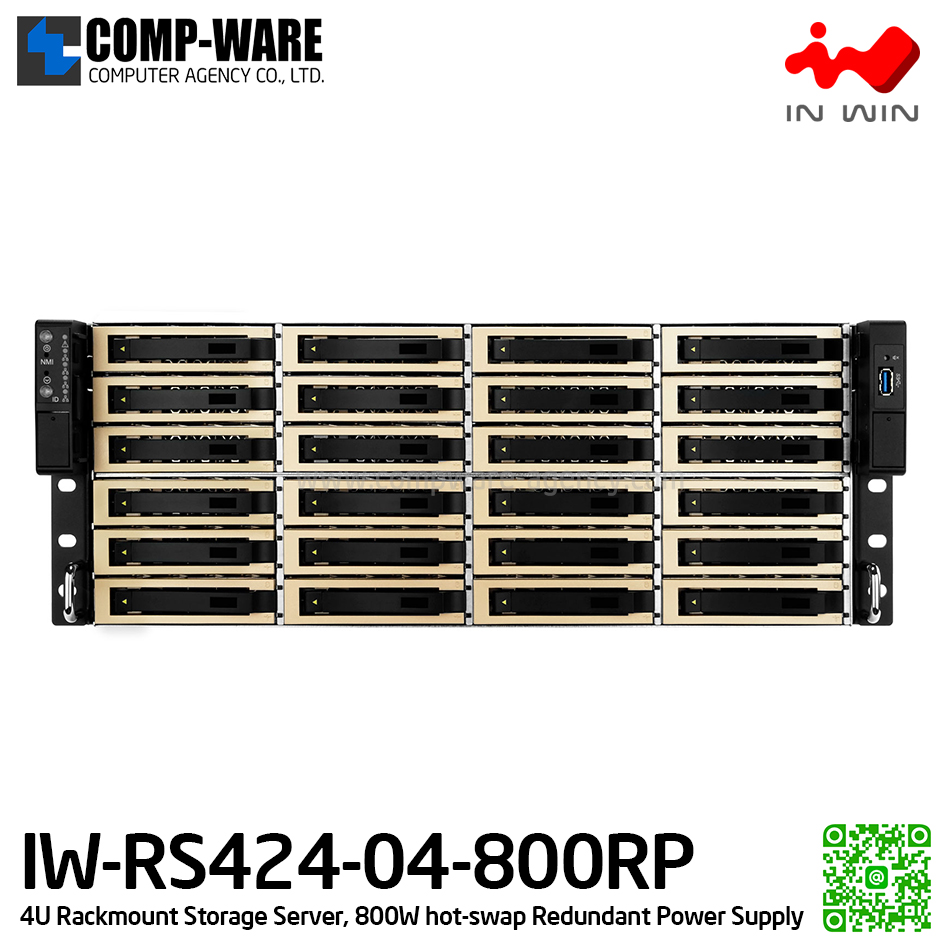 IN-WIN IW-RS424-04-800RP 4U Rackmount Storage Server, 800W hot-swap Redundant Power Supply (เคสเปล่า+พาวเวอร์ซัพพลาย) รับประกัน 3ปี