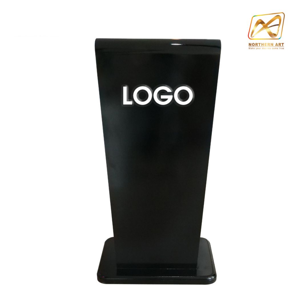 โพเดียมไม้ สีดำ รุ่น PD-11 ทรงโมเดิร์น ขนาด (W)55 x (L)40 x (H)115 cm. TOP เอียง พร้อมชั้นวางของ