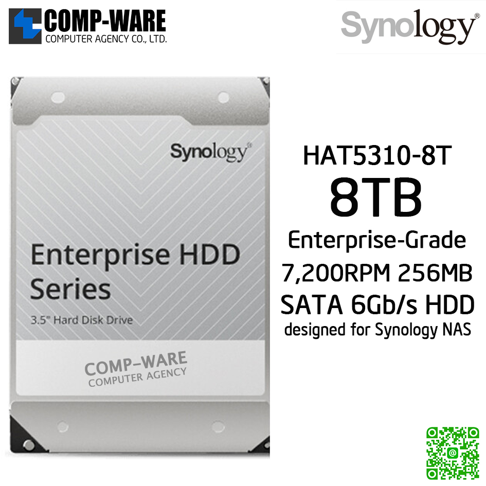 Synology 8TB 3.5” Enterprise-Grade SATA HDD designed for Synology NAS, 7200rpm Cache 256MB (5 Years warranty) HAT5310-8T