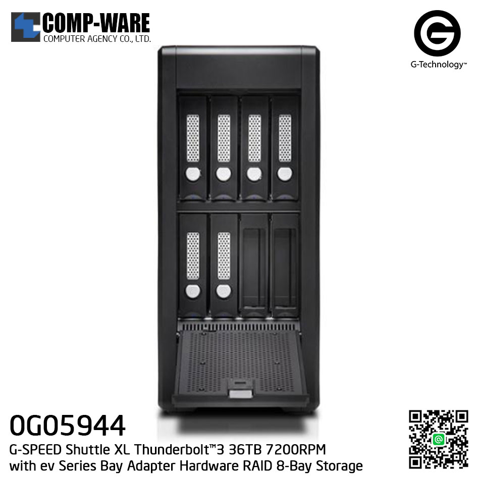 G-Technology G-SPEED Shuttle XL Thunderbolt™3 36TB 7200RPM with ev Series Bay Adapter Hardware RAID 8-Bay Storage Solution - 0G05944