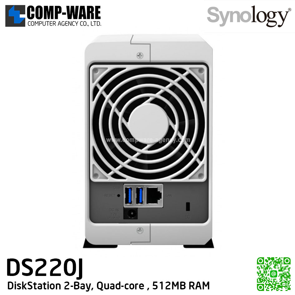 Synology DiskStation (2-Bay) DS220J (512MB RAM) Quad-Core 1.4GHz , No HDD // ประกัน 2 ปี // ** EOL **