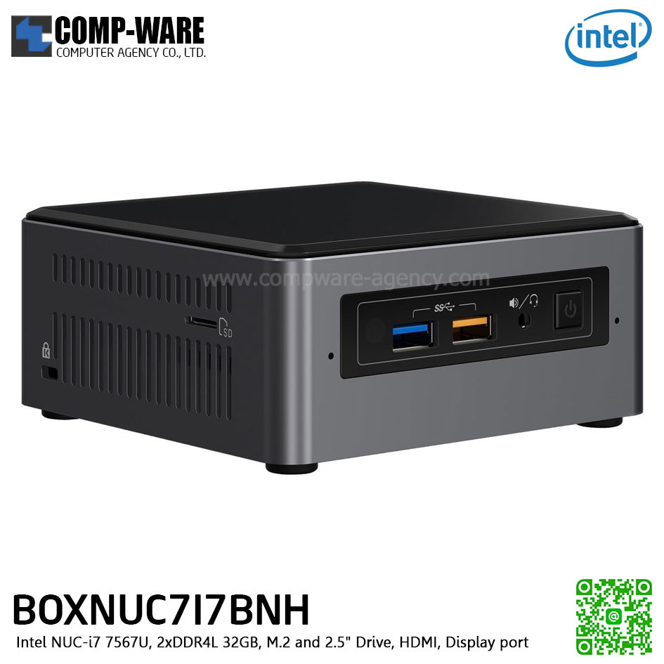 Intel NUC7I7BNH Mini PC NUC Kit - Intel NUC-i7 7567U, 2xDDR4L 32GB, M.2 and 2.5" Drive, HDMI, Display port. (BOXNUC7I7BNH)