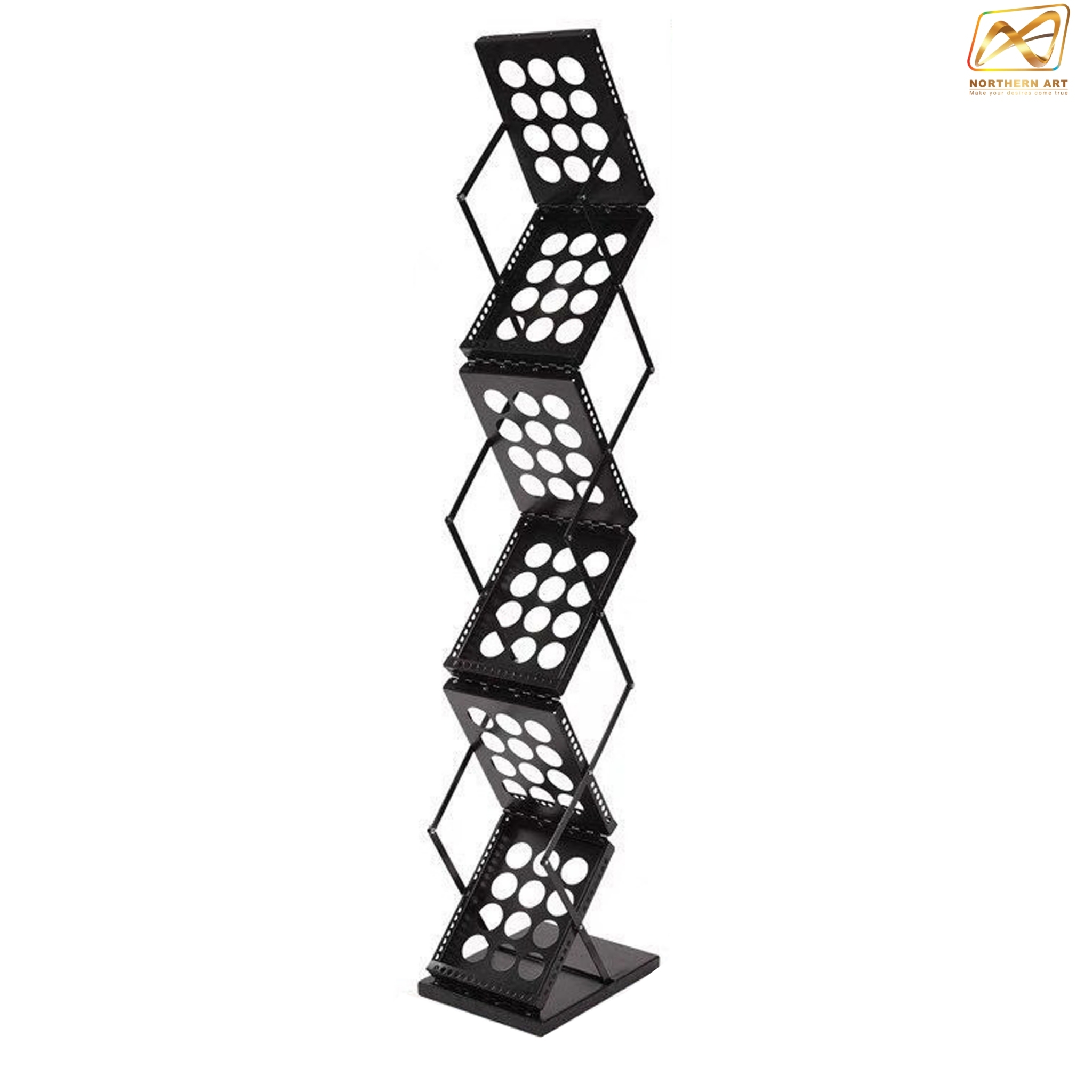 ชั้นวางโบรชัวร์เหล็ก สีดำ รุ่นพับได้ 2 ด้าน ขนาด A4 พับเก็บได้ เคลื่อนย้ายสะดวก พร้อมกระเป๋า 1 ใบ