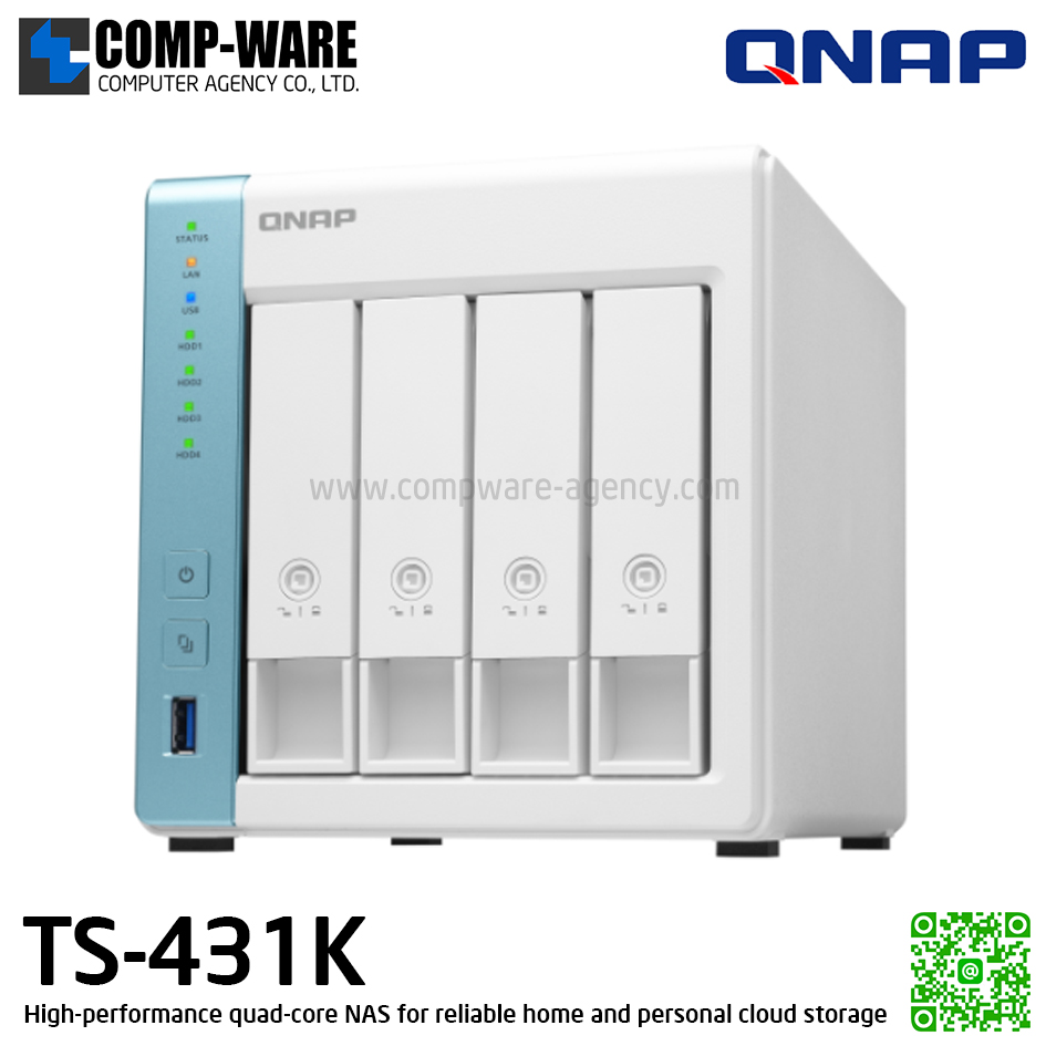 QNAP NAS (4-Bay) TS-431K (1GB DDR3 RAM) Annapurna Labs Quad-Core, Flash Memory 512 MB , 2x GbE LAN, No HDD // 2Y Warranty