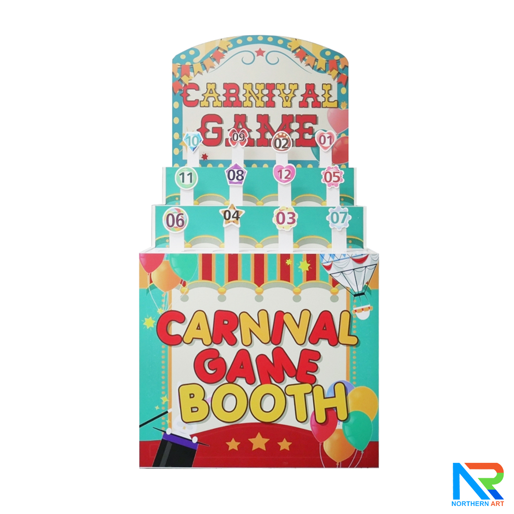 เช่าตู้เกมส์โยนห่วง พร้อมแท่นตั้ง12 อัน ขนาด (W) 80 x (L)76 x (H)163 cm. และห่วง 36 อัน (คละสี คละขนาด) พร้อมงานพิมพ์