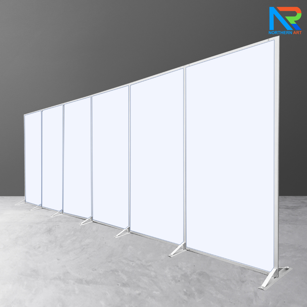 เช่าบอร์ดนิทรรศการ แบบตั้งต่อเนื่อง ตั้งแต่ 3 บานขึ้นไป ขนาด (W)597 x (D)50 x (H)201 พร้อมขาตั้ง โครงอะลูมิเนียม ถอดประกอบได้