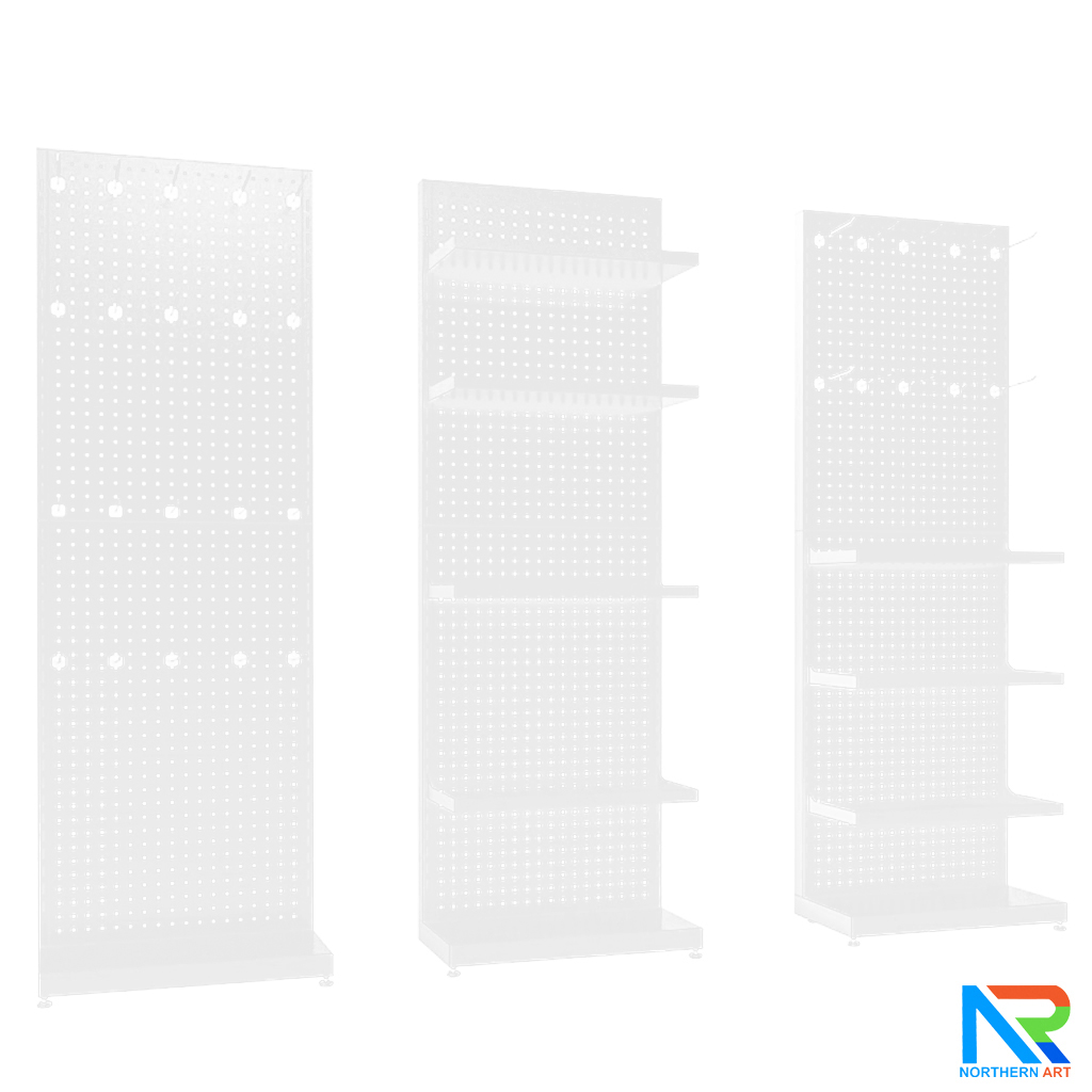 เช่าชั้นวางสินค้าเหล็ก ขนาด(W)50 x (D)25 x(H)150 cm. สีขาว ปรับจำนวนชั้นและขอแขวนได้ตามความต้องการ