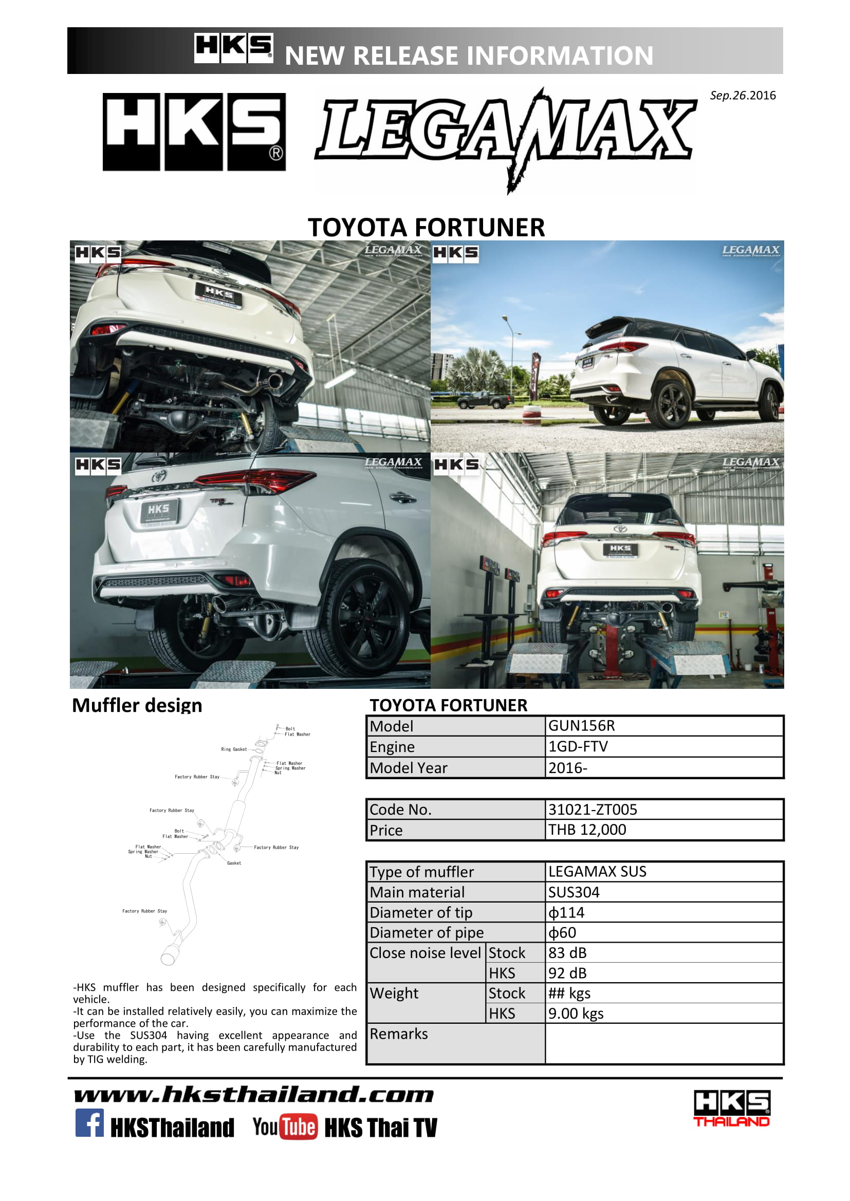 ท่อ HKS สำหรับ TOYOTA FORTUNER
