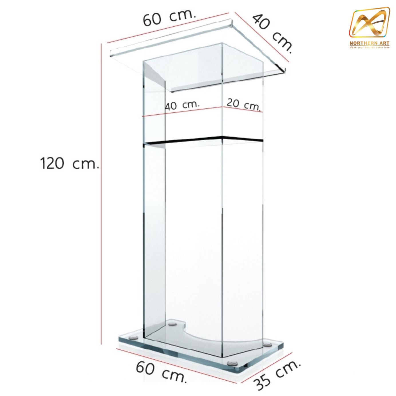 โพเดียม อะคริลิคใส AC-01 ขนาด(W)60 x (L)40 x (H)120 cm. TOP เอียงพร้อมกันตก วัสดุอะคริลิคใส หนา 10-20 มม.
