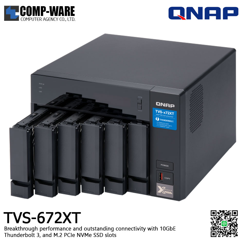 QNAP NAS (6-Bay) TVS-672XT Core i3-8100T (8GB RAM) Thunderbolt™3, M.2 SSD Slot, 10GbE - No HDD - TVS-672XT-i3-8G