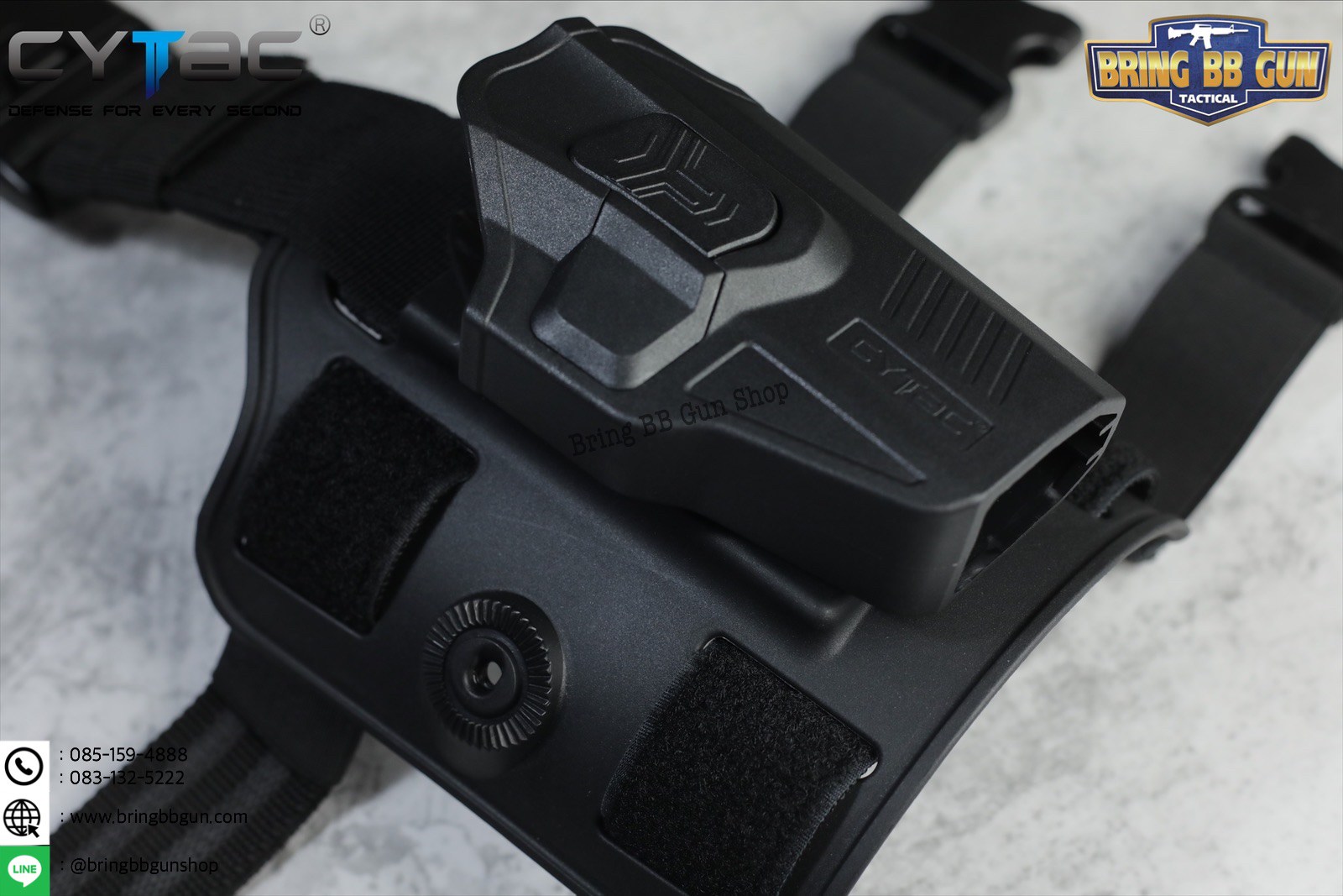 ซองปืนพกนอกปลดนิ้วชี้ Glock19 + เพลทรัดต้นขา ยี่ห้อ Cytac (R-Defender G3 Series G19 Holster with Drop Leg Platform)