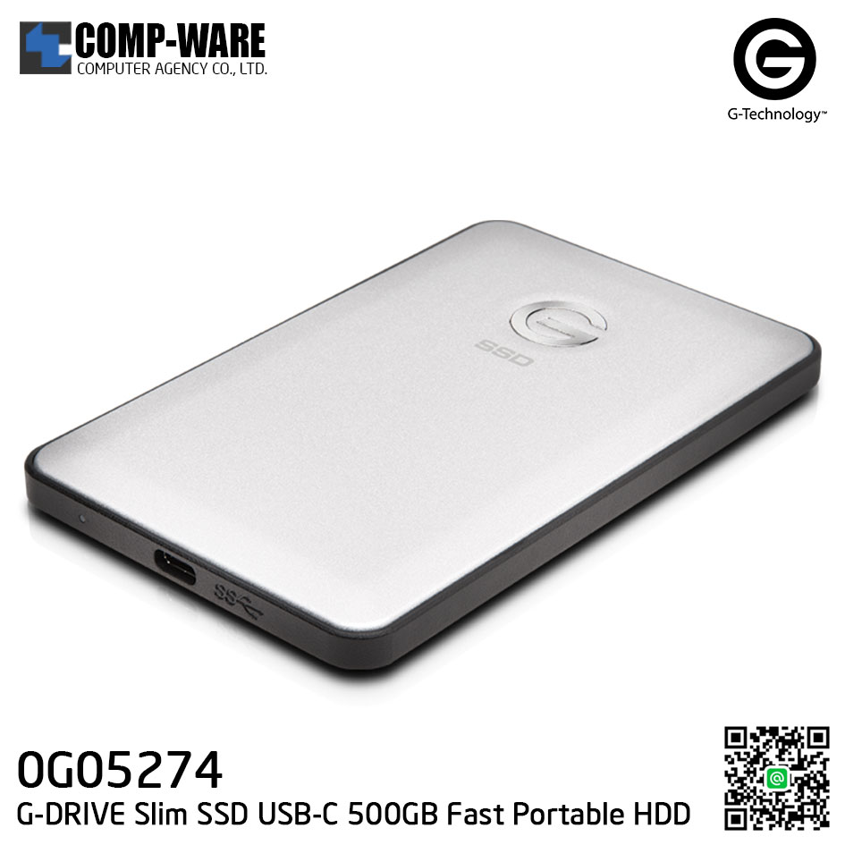 G-Technology G-DRIVE Slim SSD USB-C 500GB Fast Portable Hard Drive Silver - 0G05274