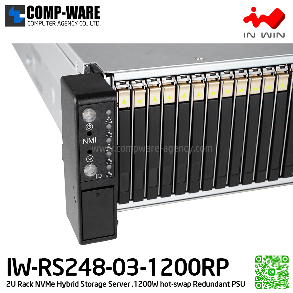 IN-WIN IW-RS248-03-1200RP 2U NVMe Hybrid Storage Server (supported 2.5 inch 7mm only), 1200W hot-swap Redundant Power Supply (เคสเปล่า+พาวเวอร์ซัพพลาย) รับประกัน 3ปี