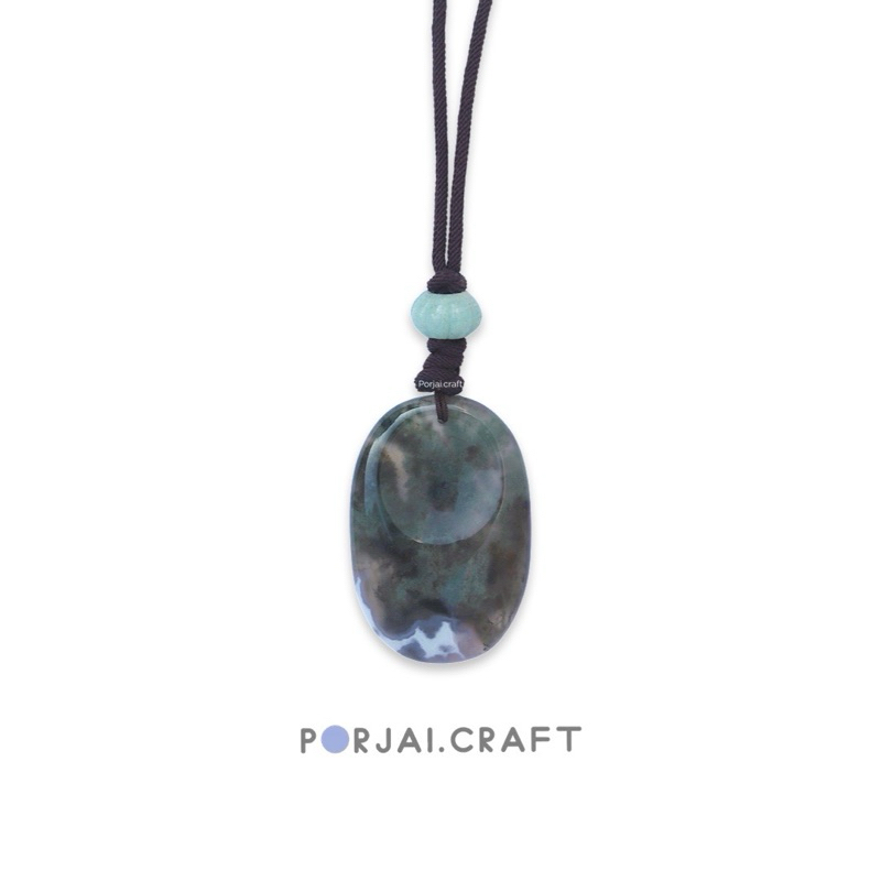 Moss Agate Worry Stone Keychain พวงกุญแจมอสอาเกต