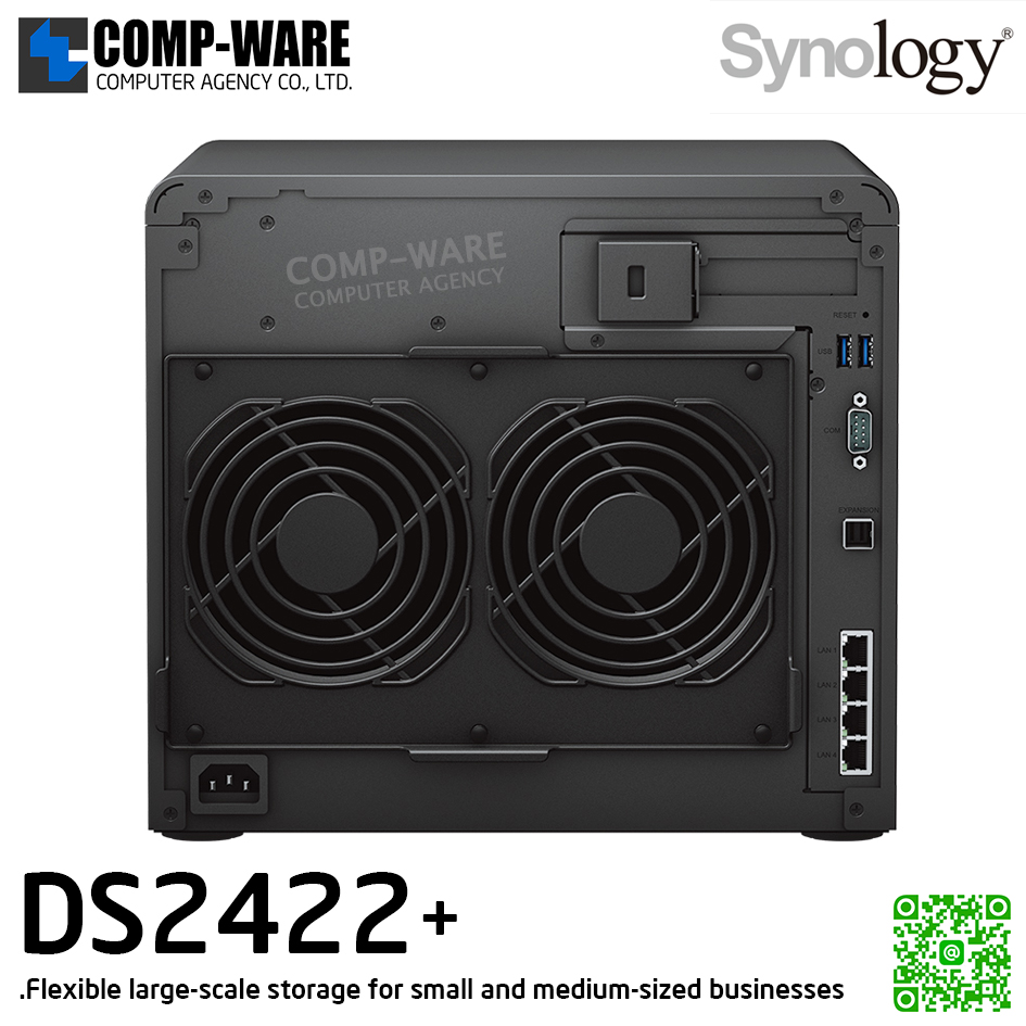 Synology DiskStation (Tower 12-Bay) DS2422+ / AMD Ryzen V1500B 4-Core / 4GB ECC RAM / 12 x 3.5" SATA HDD / 4 x RJ-45 1GbE / Single Power 550W / No HDD / 3Y Warranty