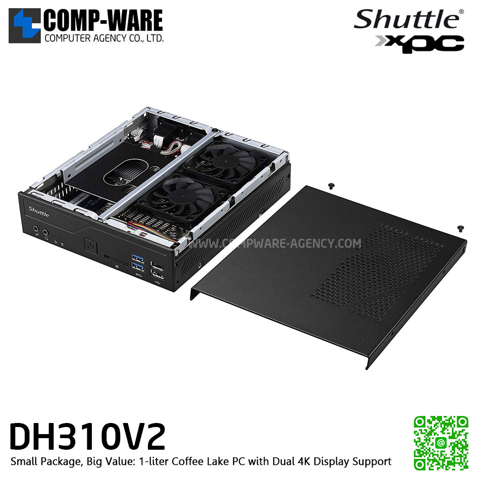 Shuttle XPC Slim DH310V2 Intel Socket LGA1151 Intel H310 Black Mini / Booksize Barebone System เครื่องเปล่า , Coffee Lake 65W (รับประกัน 3ปี)