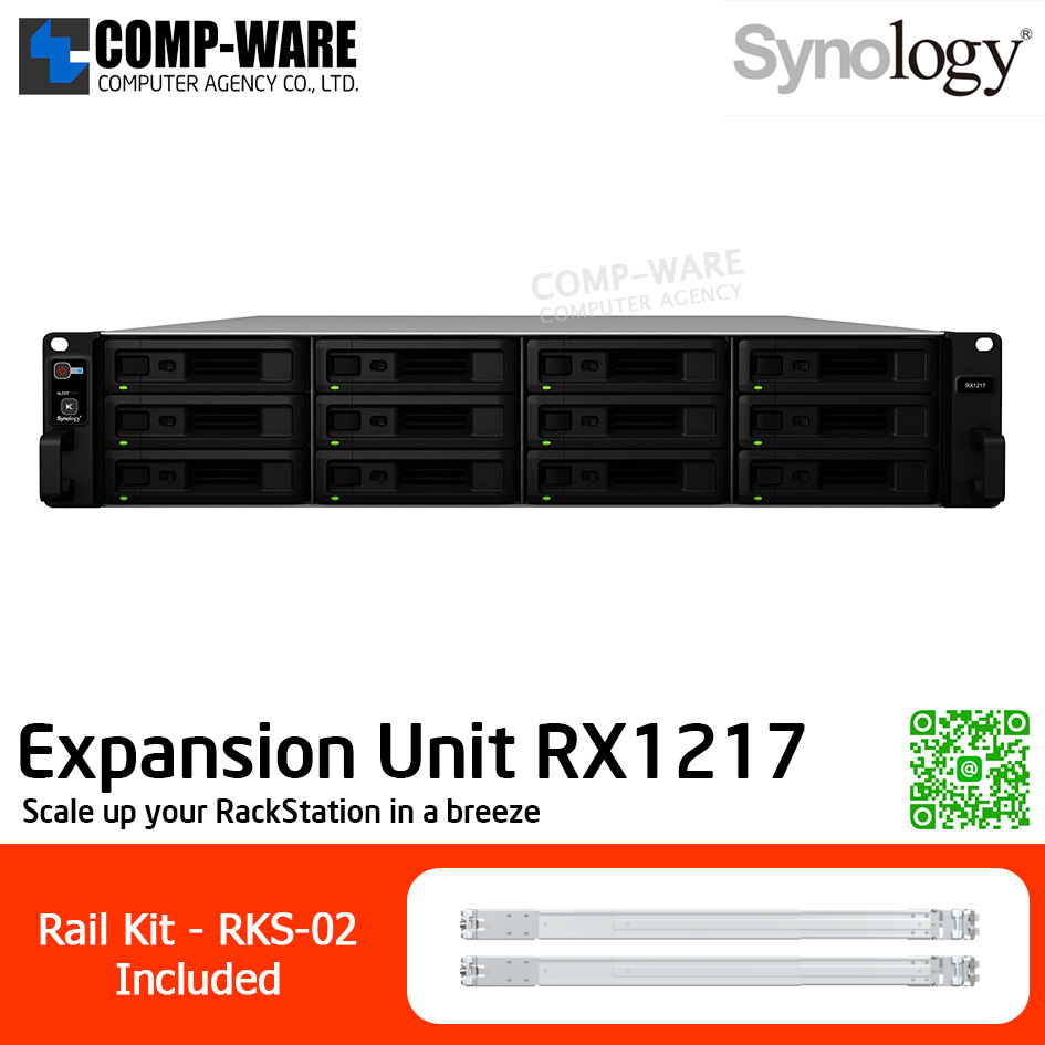 Synology Expansion Unit (2U 12-Bay) RX1217 / Rail Kit RKS-02 / No HDD / 5 Year Warranty