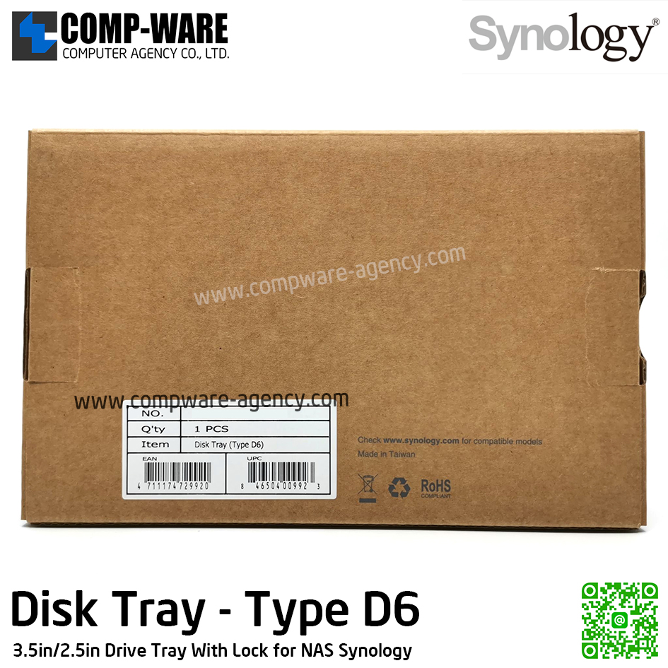 Spare Part Disk Tray (Type D6) - 3.5"/2.5" Drive Tray With Lock (มีน๊อตให้ในกล่อง) สำหรับเครื่อง NAS Synology / No warranty